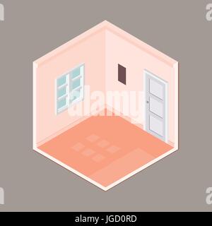 Flache 3d isometrische leeren Raum mit Fenster und Tür, isometrische Innenraum Platz für grafische Vorlage - 3D Vektor-Illustration. Stock Vektor