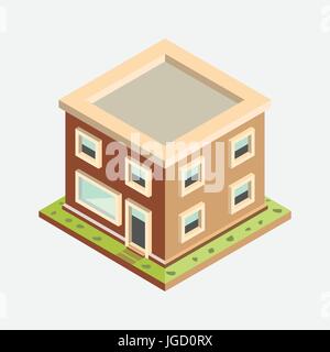 Flache 3d isometrische Haus, Gebäude privates Eigentum, Immobilien flache Bauweise - 3D Vektor-Illustration Stock Vektor