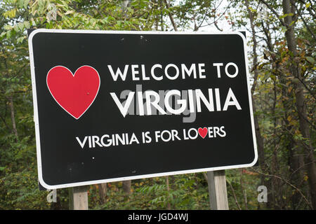 Willkommen bei Virginia Sign - Virginia ist für Liebhaber Stockfoto