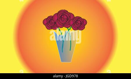 Wunderschöne Blumen rote Rosen in einer Glasvase. Stock Vektor