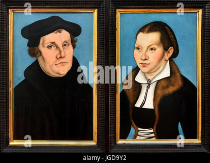 Martin Luther (1483-1546) und seiner Frau Katharina von Bora 1529 Workshop of Lucas Cranach der ältere - Lucas Cranach der Pilgermuschel 1472 –1553 deutsche Renaissancemaler Kronach Weimar Deutschland Stockfoto