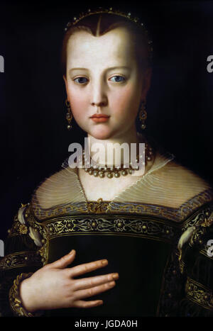 Maria de Medici 1551 Agnolo di Cosimo 1503 –1572, gewöhnlich bekannt als Bronzino oder Agnolo Bronzino, war eine florentinische manieristische Malerin. Italien Agnolo di Cosimo, sagte, il Bronzino, 1503-1752 Stockfoto