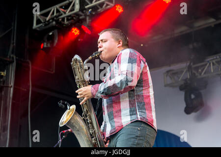 Montreal, 4. Juli 2017: Kraftstoff Junkie auf der Bühne beim Montreal Jazz Festival Stockfoto