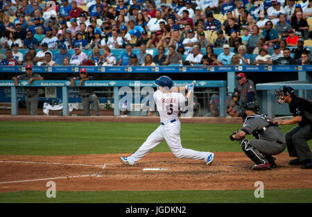 Los Angeles Dodgers Sterne Spieler Corey Seager an bat im Dodger Stadium in Los Angeles, CA Stockfoto