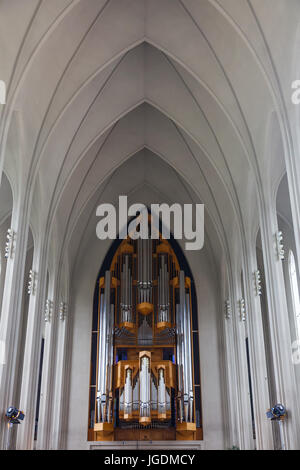 Pfeifenorgel der Hallgrimskirkja-Kirche in Reykjavik Stockfoto