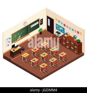 Eine Vektor-Illustration von isometrischen ein Klassenzimmer der Grundschule Stock Vektor