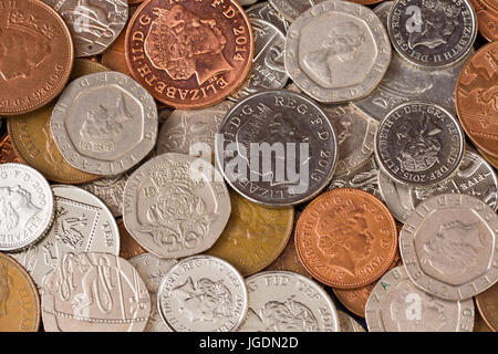 Britisches Englisch sterling Münzen Auswahl, UK Währung Stockfoto