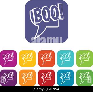 BOO, stellen comic Text Speech Bubble Icons flach Stock Vektor