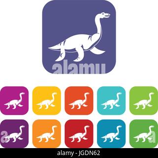 Elasmosaurine Dinosaurier Icons set flach Stock Vektor