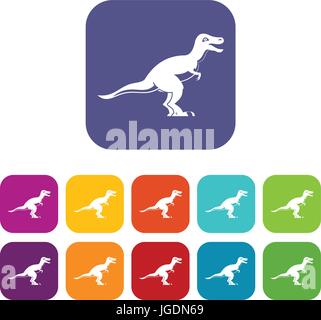 Theropode Dinosaurier Icons set flach Stock Vektor