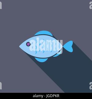 Fisch-Symbol. Flache Vektor zugehörige Symbol mit langen Schatten für Web und mobile Anwendungen. Es kann als - Logo, Symbol, Piktogramm, Infografik-Element verwendet werden. Stock Vektor