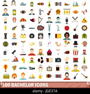 100 Bachelor Icons set, flach Stil Stock Vektor