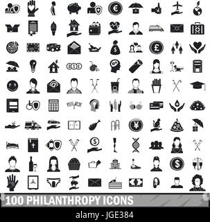 100 Philanthropie Icons Set, einfachen Stil Stock Vektor