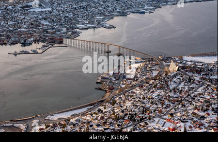 Blick auf Tromsø vom Fjellstua, Tromsø, Norwegen Stockfoto