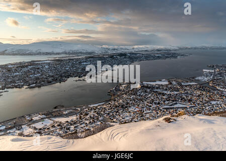 Panoramablick von Tromsø aus Fjellstua, Tromsø, Norwegen Stockfoto
