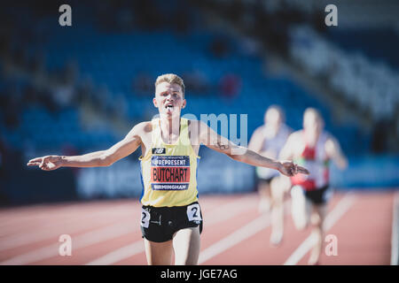Andrew Butchart gewinnt die 5000m bei den britischen Meisterschaften und World Trials in Birmingham, Vereinigtes Königreich auf 1-2 Juli 2017 Stockfoto