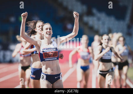 Laura Wightman gewinnt die 1500m an der britischen Leichtathletik-Weltmeisterschaften und World Trials in Birmingham, Vereinigtes Königreich auf 1-2 Juli 2017 Stockfoto