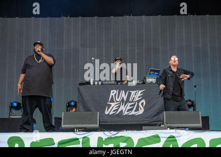 Führen Sie die Juwelen beim Glastonbury Festival auf Samstag, 24. Juni 2017 würdig Farm, Pilton statt. Im Bild: Killer Mike, Jaime Meline, El-P, El Producto, RTJ. Stockfoto