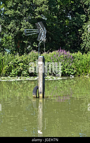 TV-Antenne montiert auf einen Bootsliegeplatz Stockfoto