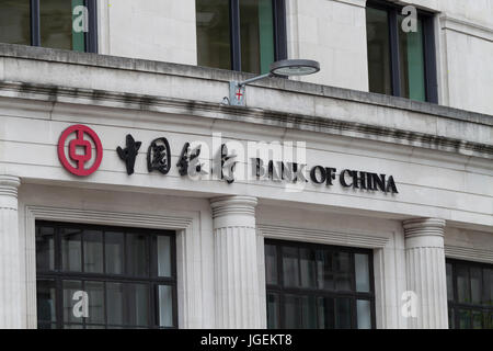 Nahaufnahme von der Bank of China Marke und Logo in London Stockfoto