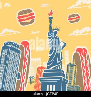 Amerikanische Symbole Architektur und Food-Hintergrund Stock Vektor