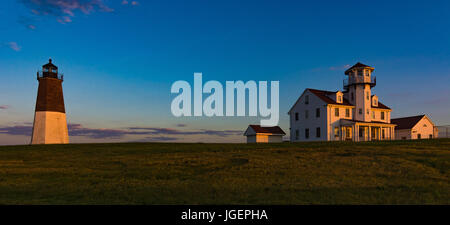 Point Judith Lighthouse bei Sonnenaufgang Stockfoto