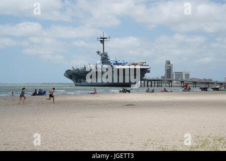 Uss lexington Navy Schiff und dem Strand in Corpus Christi, Texas, United States Stockfoto