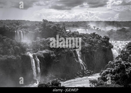 Iguazu falls National Park. tropischen Wasserfällen und Regenwald-Landschaft. Schwarz / weiß Stockfoto