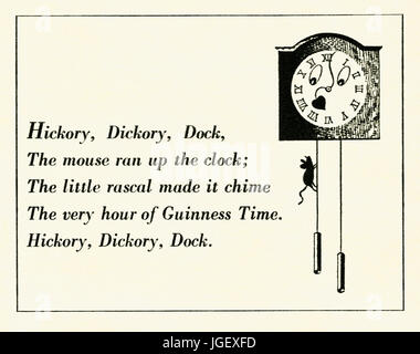 Eine Anzeige für ein Guinness stout Bier - erschien es in einer Zeitschrift veröffentlicht in Großbritannien im Jahre 1947. Die Anzeige und Darstellung basiert auf die Kinder Reim (Reim) "Hickory, Dickory, dock" mit einer Maus, läuft die Uhr Stockfoto