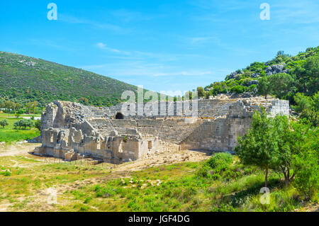 Die Ansicht von Patara Theater, eines der größten lykischen Theater in Anatolien, Türkei Stockfoto