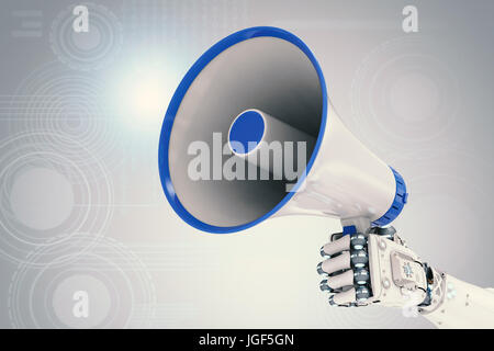 3D Rendering-Roboter-Hand mit Megaphon Stockfoto