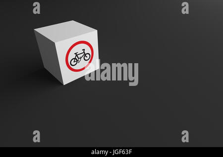 3D-RENDERING STRAßENSCHILD AUF WEIßER BLOCK MIT GRAUEM HINTERGRUND Stockfoto