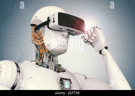 3D Rendering android Roboter tragen Vr Kopfhörer Stockfoto