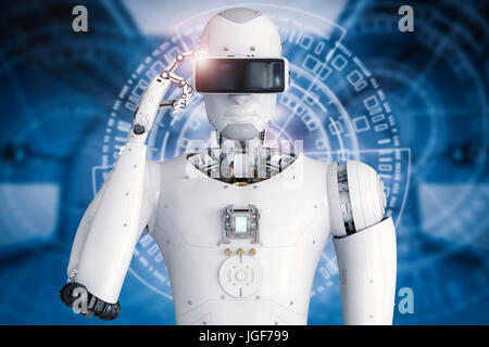 3D Rendering android Roboter tragen Vr Kopfhörer Stockfoto
