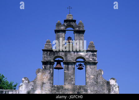 Glockenturm der Mission San Juan, San Antonio Missions National Historical Park, Texas Stockfoto