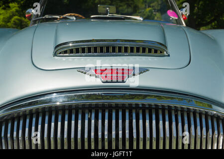 Austin Healey 3000 Mark 3 Motorhaube Abzeichen eines klassischen britischen Sportwagen-Ikone gebaut von 1959 bis 1967 Stockfoto