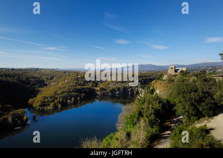 Ter-Fluss und Kloster von Sant Pere de Casserres, Masies de Roda, Vic, Osano, Barcelona Provinz, Katalonien, Spanien Stockfoto