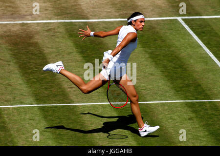 London, UK. 7. Juli 2017. London, 7. Juli 2017 - Frankreichs Caroline Garcia in Aktion gegen Madison Brengle der Vereinigten Staaten während der dritten Runde Aktion in Wimbledon. Bildnachweis: Adam Stoltman/Alamy Live-Nachrichten Stockfoto