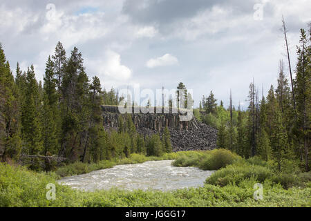 Sheepeater Cliff und Gardner River aus Sheepeater Cliff Picknick Bereich im Yellowstone National Park anzeigen Stockfoto