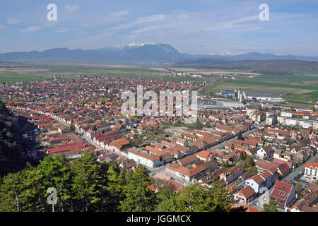 Blick auf die Stadt Rasnow von der Festung, Siebenbürgen, Rumänien Stockfoto