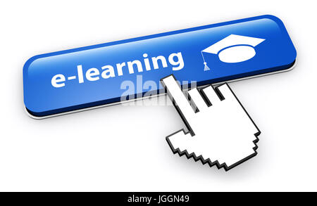 E-Learning und Online-Bildung Web-Taste 3D Illustration auf weißem Hintergrund. Stockfoto