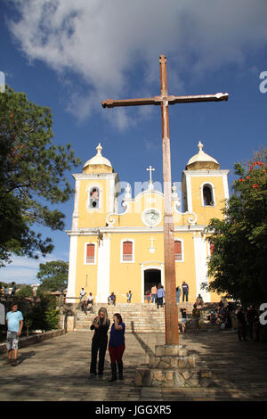 Kirche Sao Thome, Square Baron Alfenas, 2016, Center, City, São Tomé Das Letras, Minas Gerais, Brasilien. Stockfoto