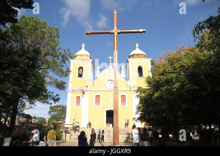 Kirche Sao Thome, Square Baron Alfenas, 2016, Center, City, São Tomé Das Letras, Minas Gerais, Brasilien. Stockfoto