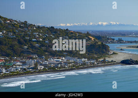 Sumner Beach, Christchurch, und die südlichen Alpen, Canterbury, Südinsel, Neuseeland Stockfoto