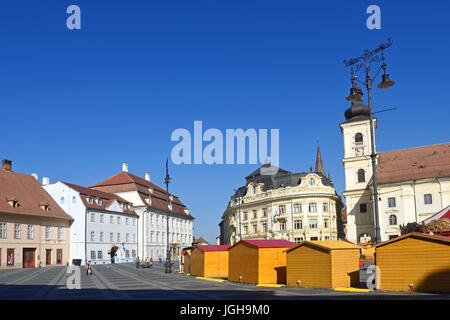 Brukenthal-Palast, das Rathaus, katholische Garnisonskirche, am großen Ring, Piata Mare, Sibiu, Rumänien Stockfoto