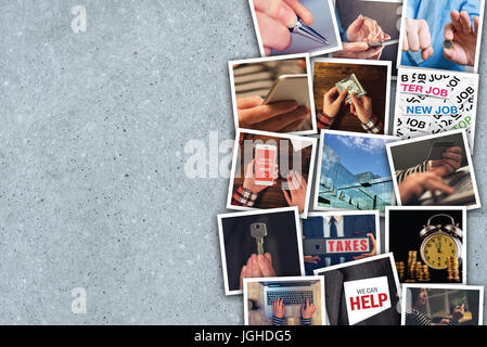 Business &amp; Entrepreneurship Fotocollage über grauen Beton Hintergrund Stockfoto