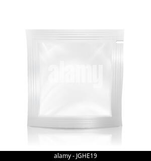 Leere gefüllt Retorte Flexible Folienbeutel Beutel Verpackung. Für Kondome, Medizin Medikamente oder Lebensmittel. Snack-Paket mit Lot. Verpackung-Design-Vorlage-Darstellung Stock Vektor