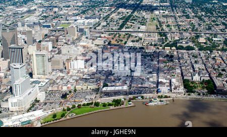 Luftaufnahme des French Quarter und der Innenstadt, New Orleans, Louisiana Stockfoto