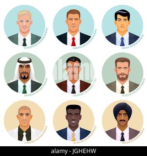 Vektor einrichten der internationalen Geschäftsmann Gesichter. Stock Vektor