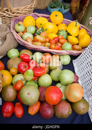 Tomaten und Squash auf Landwirte vermarkten Tabelle Stockfoto